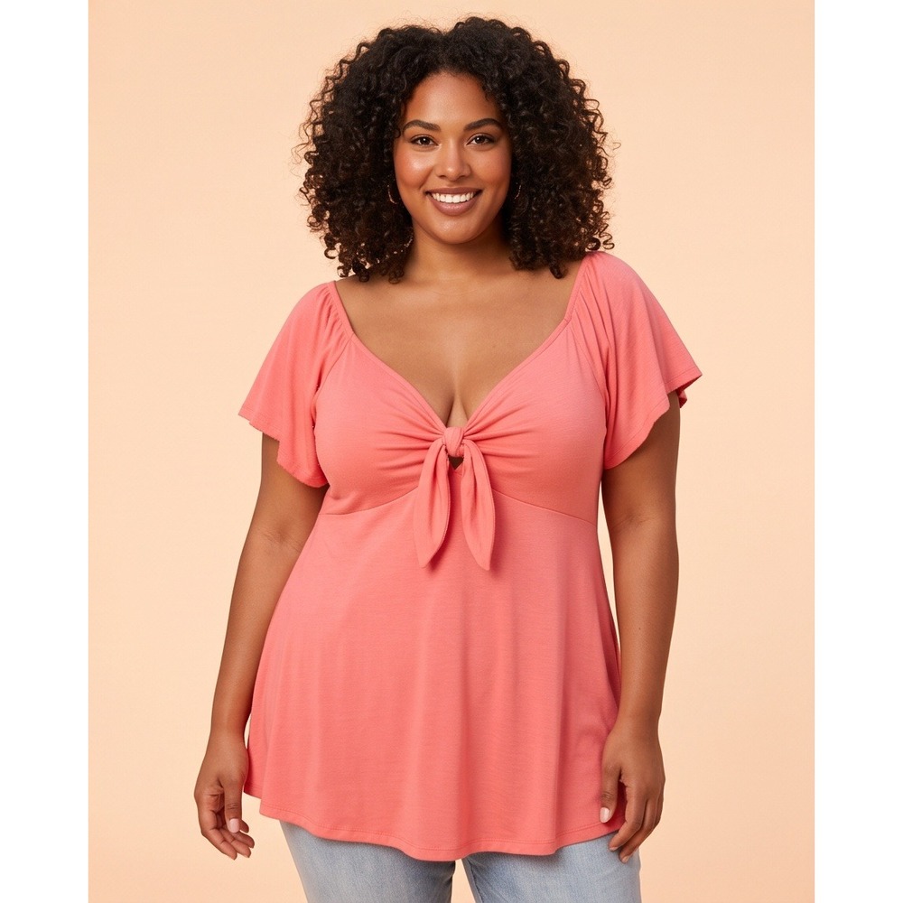 Torrid Super Soft Knits 5X Orange Tie Front Off Shoulder Babydoll Top 28 NWT